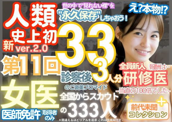 ■【人類史上初！】前代未聞！ 今まで覗けなかった日本一かわいい女医さん333人！ 第11弾「新人研修医の裸だけが拝める」Xデー到来！！実写系■【k.AI World】